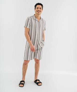 Chemise manches courtes col cubain en textile de coton tissé rayé homme vue5 - GEMO 4G HOMME - GEMO