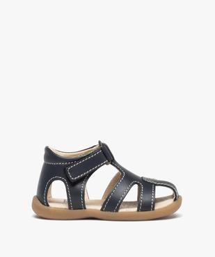 Sandales bébé garçon unies en cuir et fermeture à scratch vue1 - GEMO(BEBE DEBT) - GEMO