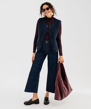 Jean wide leg cropped en denim brut femme vue3 - GEMO 4G FEMME - GEMO