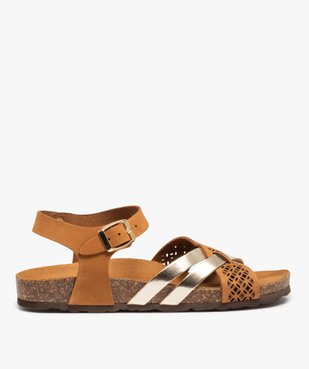 Sandales femme plates dessus cuir ajouré et métallisé vue1 - GEMO (CASUAL) - GEMO