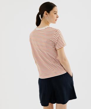 Tee-shirt manches courtes et col rond rayé en coton résistant femme vue3 - GEMO(FEMME PAP) - GEMO