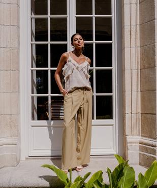Pantalon large et fluide avec liens à nouer femme vue1 - GEMO(FEMME PAP) - GEMO