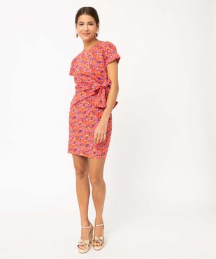 Robe tee-shirt femme à motifs fleuris avec noeud à la taille vue1 - GEMO(FEMME PAP) - GEMO