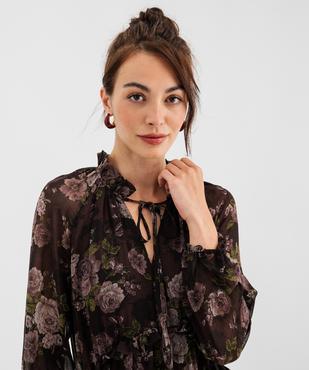 Robe manches longues en voile fleuri look bohème femme vue4 - GEMO 4G FEMME - GEMO