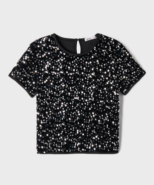 Tee-shirt manches courtes en velours et sequins brillants fille vue1 - GEMO (ENFANT) - GEMO