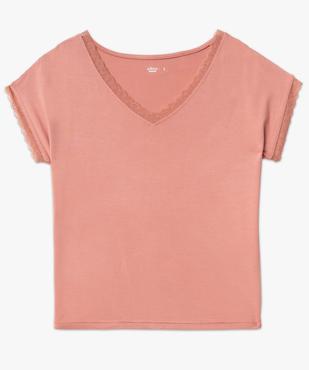 Tee-shirt à manches courtes et col V en dentelle coupe loose femme vue4 - GEMO 4G FEMME - GEMO