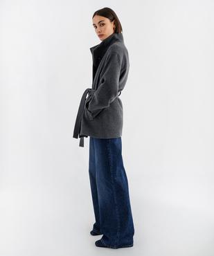 Manteau droit en laine à col montant et ceinture à nouer femme vue5 - GEMO(FEMME PAP) - GEMO