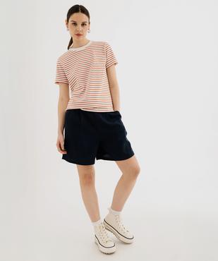 Tee-shirt manches courtes et col rond rayé en coton résistant femme vue4 - GEMO(FEMME PAP) - GEMO