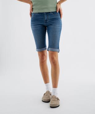 Bermuda en jean extensible à revers femme vue1 - GEMO(FEMME PAP) - GEMO
