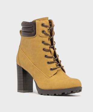 Bottines femme à talon haut avec col matelassé à zip et à lacets ronds cirés vue2 - GEMO(URBAIN) - GEMO