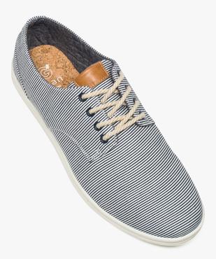 Baskets homme tige basse en toile avec lacets en corde Dessus rayé vue5 - GEMO (CASUAL) - GEMO