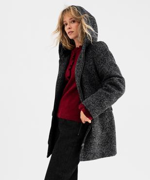 Manteau droit zippé en laine à capuche fourrée femme vue2 - GEMO(FEMME PAP) - GEMO