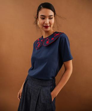 Tee-shirt col claudine brodé femme vue3 - GEMO(FEMME PAP) - GEMO