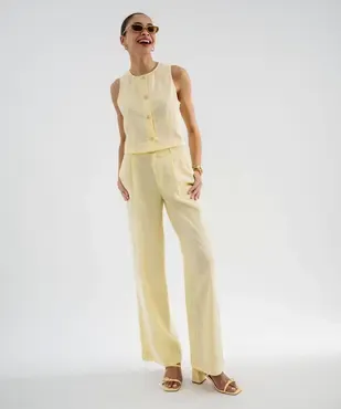 Chemise sans manches à col rond en viscose et lin femme vue4 - GEMO 4G FEMME - GEMO