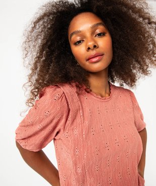 Tee-shirt à manches courtes avec broderies anglaise femme vue2 - GEMO(FEMME PAP) - GEMO