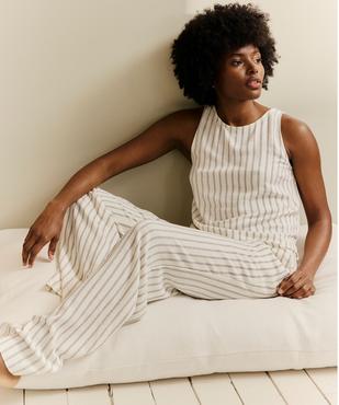 Blouse sans manches unie en viscose et lin à rayures femme vue1 - GEMO 4G FEMME - GEMO