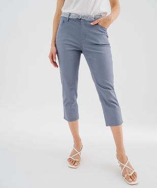 Pantacourt slim taille haute en coton stretch avec ceinture à nouer femme vue1 - GEMO 4G FEMME - GEMO