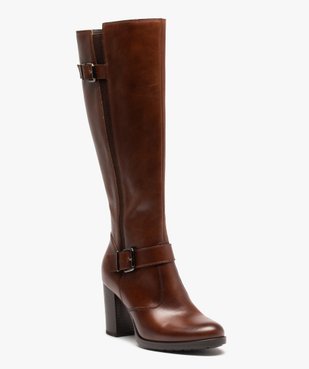 Bottes femme à talon dessus cuir uni avec brides décoratives - Tanéo vue3 - TANEO - GEMO