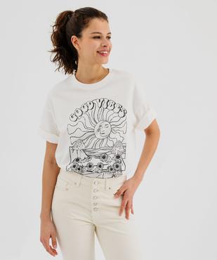 Tee-shirt manches courtes en jersey de coton imprimé femme vue1 - GEMO(FEMME PAP) - GEMO