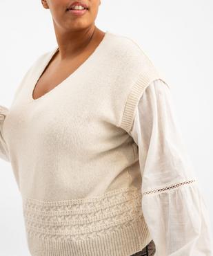 Pull col V à manches blouse effet 2-en-1 femme grande taille vue3 - GEMO (G TAILLE) - GEMO
