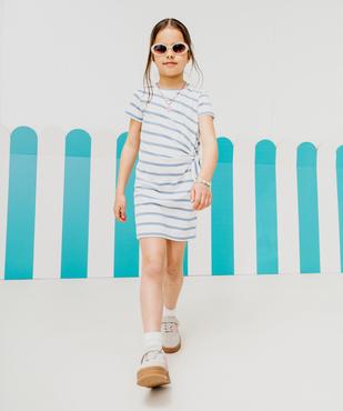 Robe courte en coton avec noeud à la taille fille vue1 - GEMO 4G FILLE - GEMO