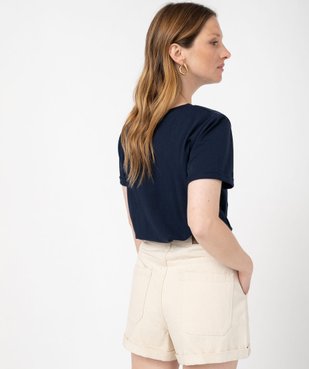 Tee-shirt manches courtes avec inscription brodée femme vue3 - GEMO(FEMME PAP) - GEMO