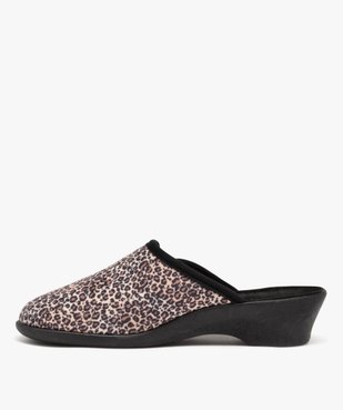 Chaussons femme mules confort compensées à motif léopard vue3 - GEMO(HOMWR FEM) - GEMO