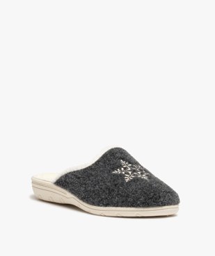 Chaussons femme confort mules en feutrine brodée flocon vue2 - GEMO(HOMWR FEM) - GEMO