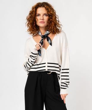 Gilet fin rayé à col V femme vue1 - GEMO 4G FEMME - GEMO