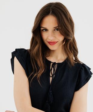 Tee-shirt à manches volantées et liens à nouer femme vue3 - GEMO(FEMME PAP) - GEMO