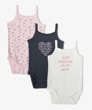 Body bébé fille à fines bretelles (lot de 3) vue1 - GEMO 4G BEBE - GEMO