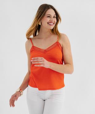 Débardeur à fines bretelles en maille texturée et broderies femme vue1 - GEMO 4G FEMME - GEMO