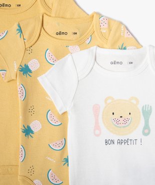 Body bébé à manches courtes et col US à motif fruits (lot de 3) vue2 - GEMO 4G BEBE - GEMO