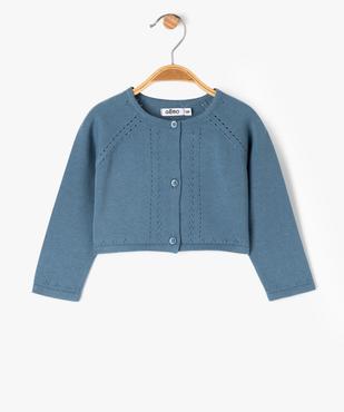 Gilet court avec détails ajourés bébé fille vue1 - GEMO(BEBE DEBT) - GEMO