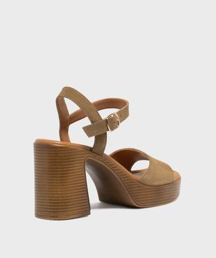 Sandales à talon haut et patin en cuir suédé femme - Tanéo vue4 - TANEO - GEMO