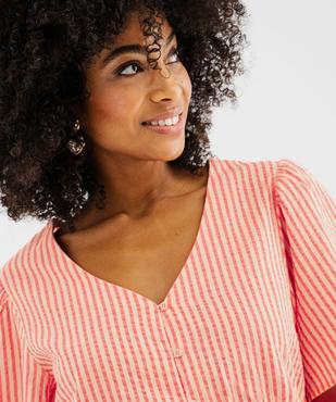 Blouse manches courtes en seersucker à basque femme vue2 - GEMO(FEMME PAP) - GEMO