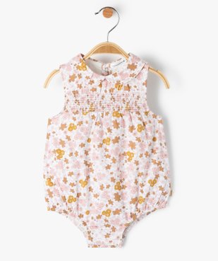 Combishort bébé sans manches imprimé fleuri et smocks - LuluCastagnette vue1 - LULUCASTAGNETTE - GEMO