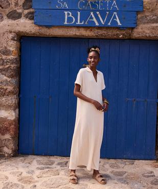 Robe longue col polo en maille fantaisie ajourée femme - LuluCastagnette vue4 - LULUCASTAGNETTE - GEMO