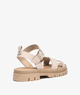 Sandales femme unies en cuir à épaisse semelle crantée  vue4 - GEMO (CASUAL) - GEMO