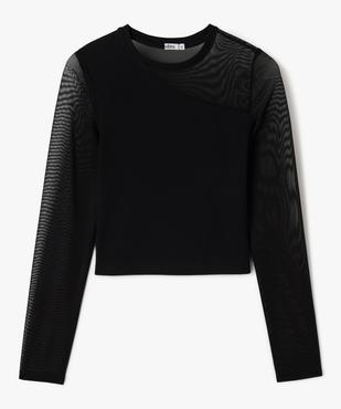 Tee-shirt manches longues en maille côtelée et tulle fille vue1 - GEMO (JUNIOR) - GEMO