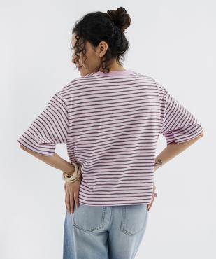 Tee-shirt manches courtes coupe large en jersey de coton rayé femme vue3 - GEMO 4G FEMME - GEMO