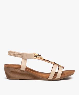 Sandales femme à petit talon compensé dessus en perles vue1 - SANS MARQUE - GEMO