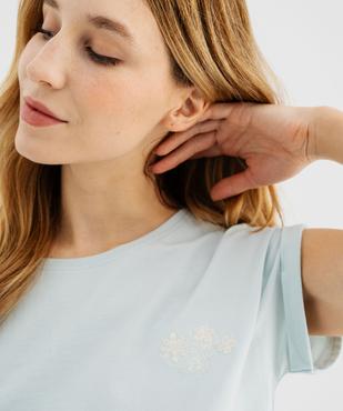Haut de pyjama manches courtes loose à revers et broderie femme vue2 - GEMO 4G FEMME - GEMO