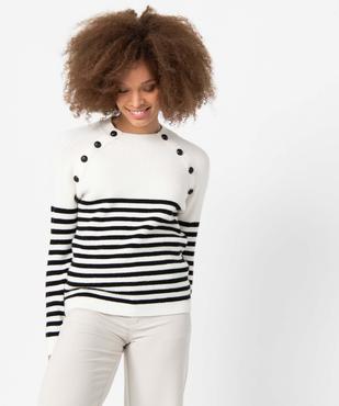 Pull femme à rayures et boutons aux emmanchures vue2 - GEMO(FEMME PAP) - GEMO
