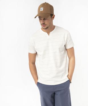 Tee-shirt manches courtes à rayures et col fantaisie homme vue1 - GEMO 4G HOMME - GEMO