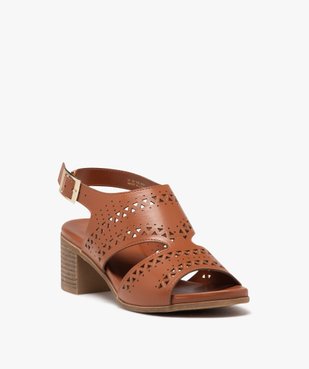 Sandales femme confort à talon carré dessus uni à motifs triangles ajourés vue2 - GEMO (CONFORT) - GEMO