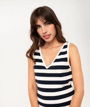 Robe longue sans manches en maille rayée femme - LuluCastagnette vue3 - LULUCASTAGNETTE - GEMO