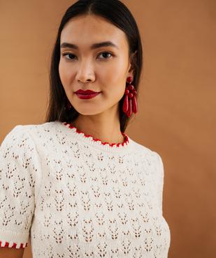 Pull col rond en maille ajourée femme vue2 - GEMO 4G FEMME - GEMO