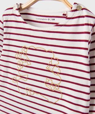 Tee-shirt manches longues rayé à broderie dorée bébé fille - LuluCastagnette vue1 - LULU CASTAGNETTE G4G D - GEMO