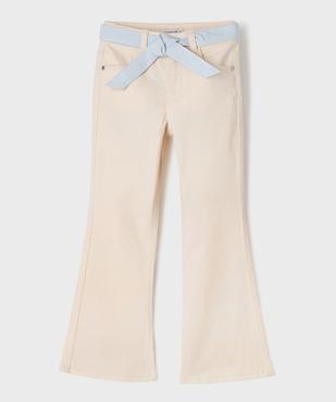 Pantalon flare en coton stretch avec ceinture rayée fille - LuluCastagnette vue1 - LULUCASTAGNETTE - GEMO